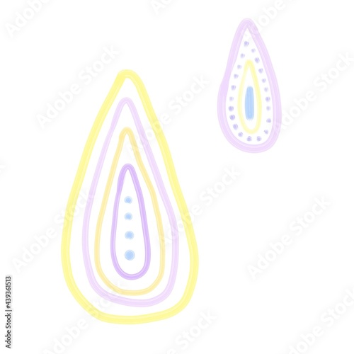 Isolated image of two drops of water in the Scandinavian style, painted on a white background. Digital illustration with imitation paint. Design for children, posters, prints, postcards, fabrics.