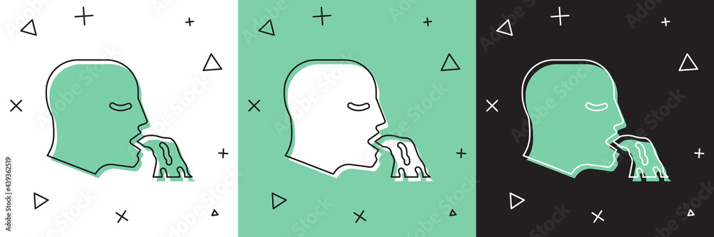 Vomiting Sticker Set Vomiting man icon isolated on white and green, black background ...