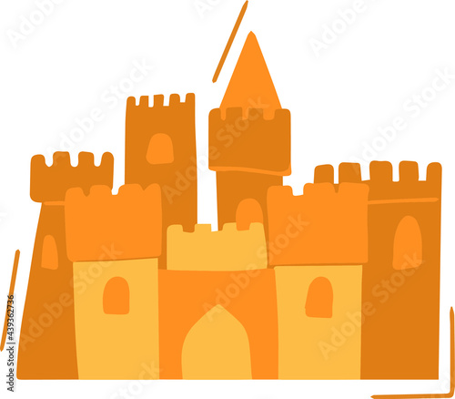Vector summer illustration of sand castle on beach sea children play on vacation