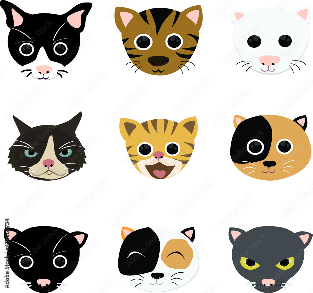 Collection of kitten face Cat vector cartoon character Collection of kitten face Cat vector cartoon character
