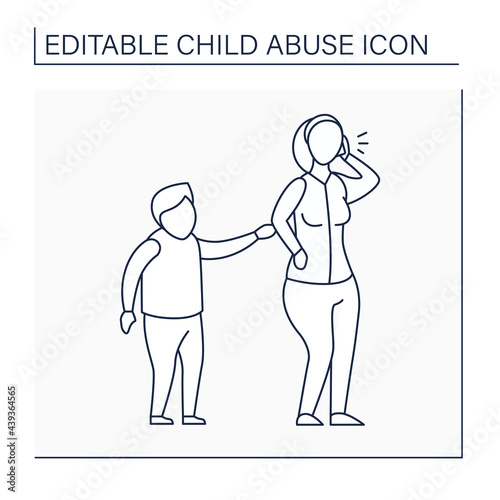 Ignoring line icon. Rejecting child as punishment. Disregard kid. Bullying. Child abuse concept. Isolated vector illustration. Editable stroke