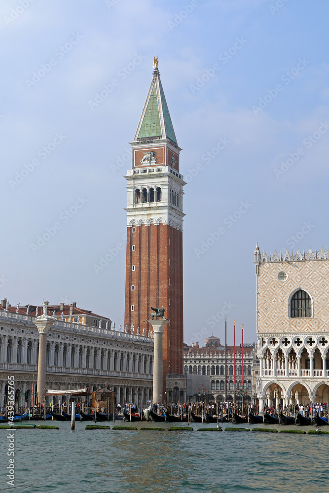 The bell tower of San Marco seen from the Grand Canal during a boat trip.