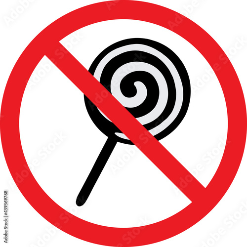 No candy sign. Red circle background. Office signs and symbols.