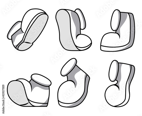 Cartoon mascot character s legs set with different poses isolated on white background