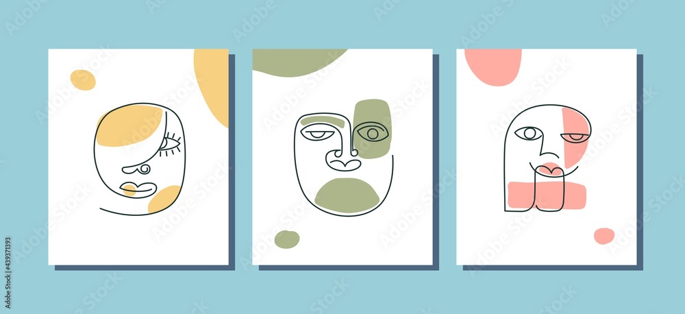 Trendy abstract face portrait. Surreal geometric shapes and lines in minimalism style. Vector template