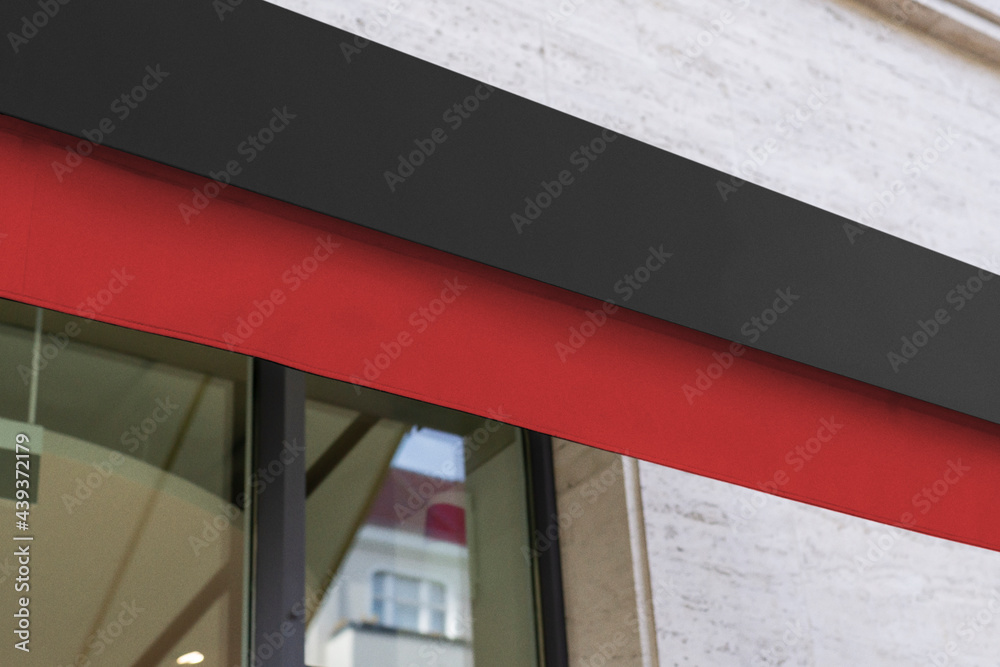 Obraz premium Blank store signage sign design mockup isolated, Clear shop template. Street hanging mounted on the wall. Signboard for logo presentation. Metal cafe restaurant bar plastic badge black white. 