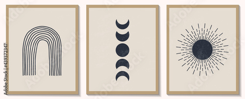 Trendy contemporary set of abstract monochrome geometric minimalist composition