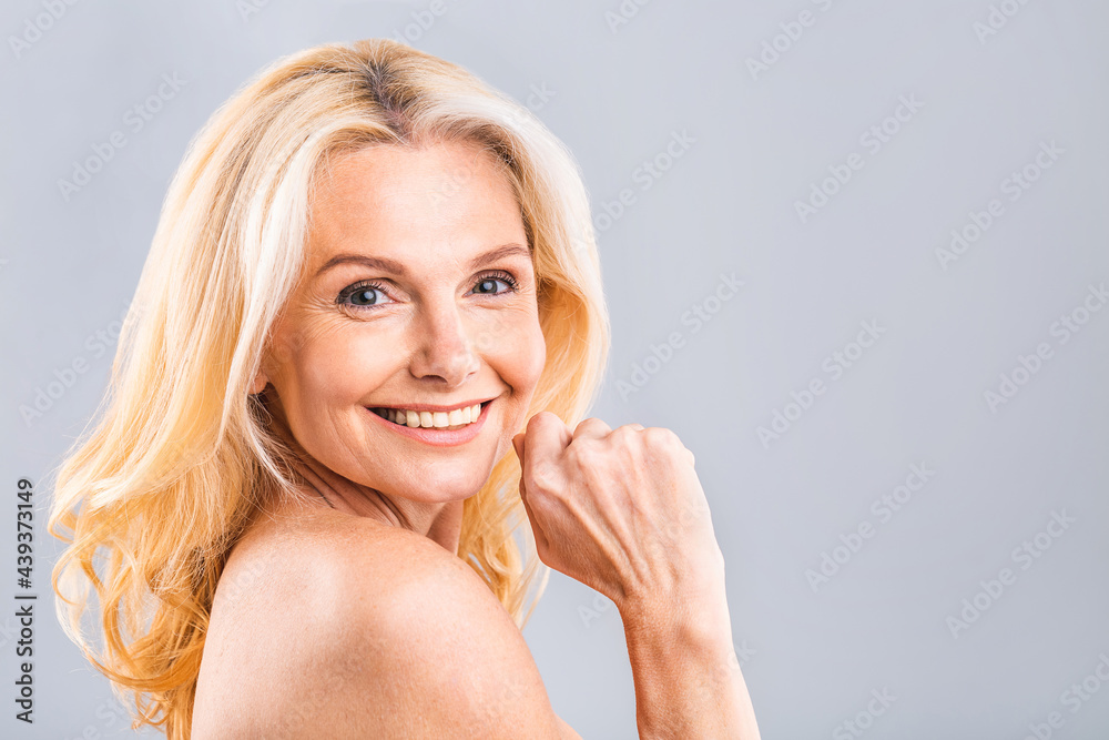 Close up portrait of a beautiful, attractive, charming, naked, nude woman touching her perfect skin, isolated on white background, after shower, peeling, lotion, mask, wellness, moisturizing concept. Close up portrait of a beautiful, attractive, charming, naked, nude woman touching her perfect skin, isolated on white background, after shower, peeling, lotion, mask, wellness, moisturizing concept.