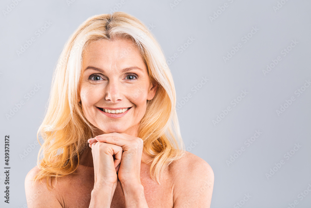 Close up portrait of a beautiful, attractive, charming, naked, nude woman touching her perfect skin, isolated on white background, after shower, peeling, lotion, mask, wellness, moisturizing concept. Close up portrait of a beautiful, attractive, charming, naked, nude woman touching her perfect skin, isolated on white background, after shower, peeling, lotion, mask, wellness, moisturizing concept.
