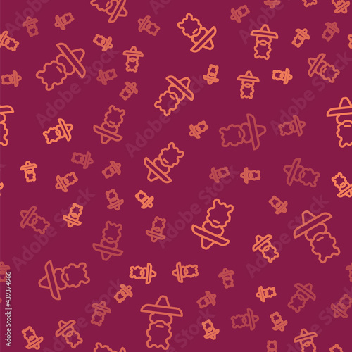 Brown line Wizard warlock icon isolated seamless pattern on red background. Vector