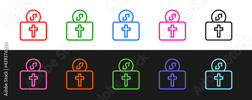 Set line Donation for church icon isolated on black and white background. Vector