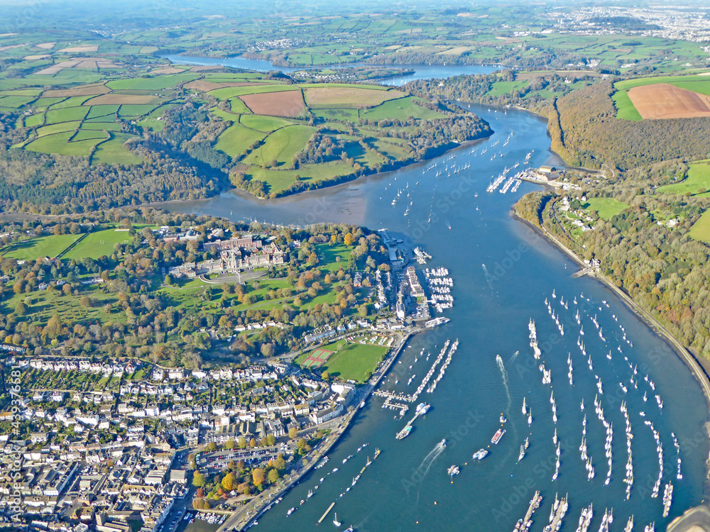 Aerial view of the River Dart at Dartmouth, Devon	