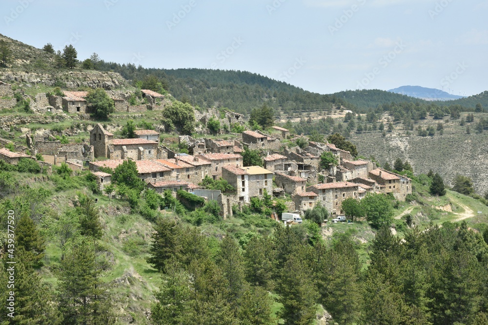 Fototapeta premium View of the village of Armejun, in the province of Soria. Depopulated with a recovery project as an ecovillage.