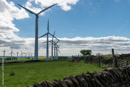 A row of wind turbines on Royd Moor wind farm near Sheffield