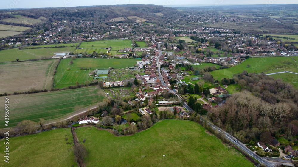 Overhead view of English village. Overhead view of English village.