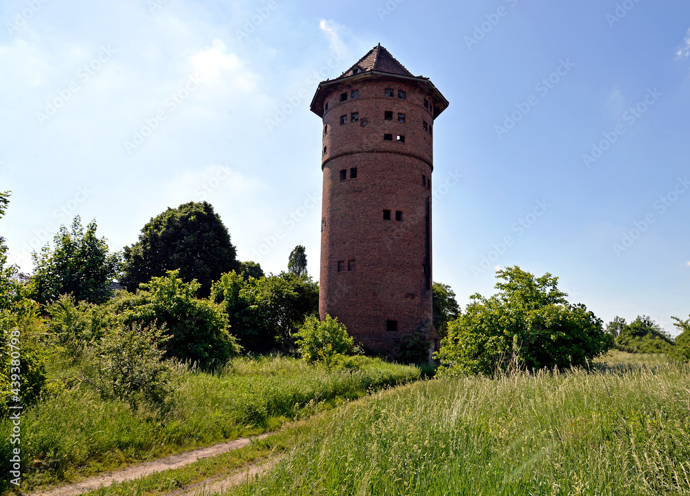 Built in 1934, the railway water tower in the town of Nidzica in warmi, Poland. In 2005 it was entered in the register of monuments.