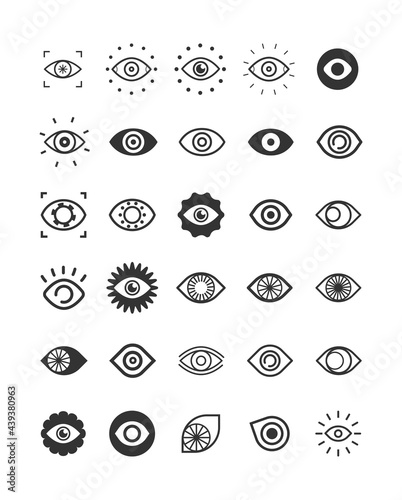 Eye line line icon set. Vision, eyesight