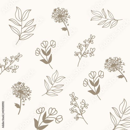 Sketch tropical flowers and leaves. Art floral elements. Use for t-shirt prints, logos, cosmetics