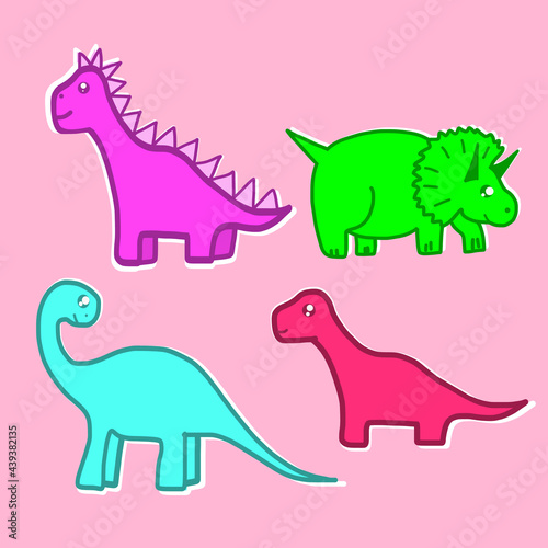 Dinosaurs. Clipart set of cute colored dinosaurs. T-rex  diplodocus  triceratops pterodactel