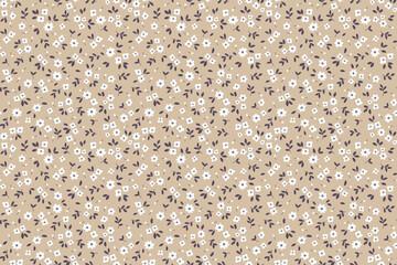 Keuken achterwand Kleine bloemen patronen Trendy seamless vector floral pattern. Endless print made of small white flowers. Summer and spring motifs. Beige background. Stock vector illustration.  © ann_and_pen