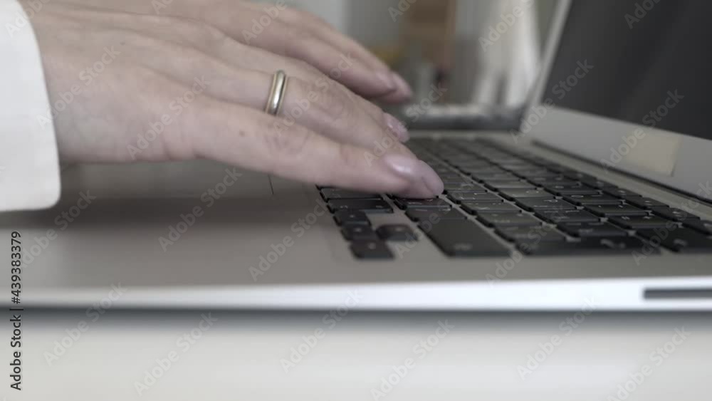close up portrait white business woman work online by laptop