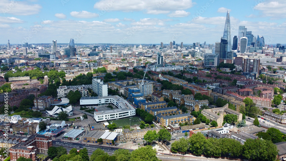 Aerial photo of London skyline. City of London.