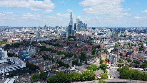Aerial photo of London skyline. City of London.