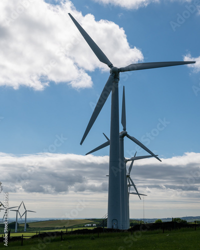 A row of wind turbines on Royd Moor wind farm near Sheffield