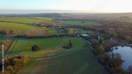 Aerial sunrise on English countryside. © Ryan