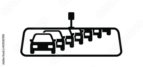 reflection of traffic flow. Car rear view mirror in the car. View mirror car, traffic jam on the road. Car pictogram or icon Traffic congestion during rush hour. Vector cars on the highway. 