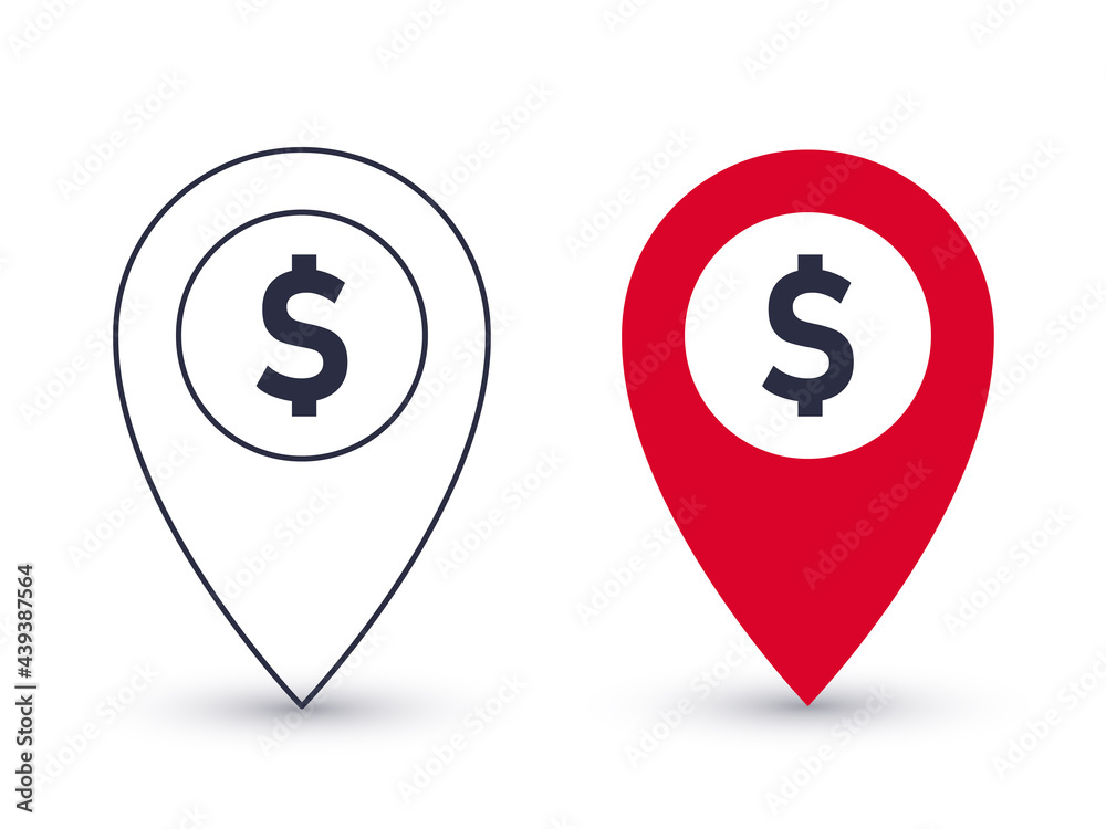 Pointer icons. Issuance of money or currency exchanger. Geolocation pointers concept. Vector illustration Pointer icons. Issuance of money or currency exchanger. Geolocation pointers concept. Vector illustration