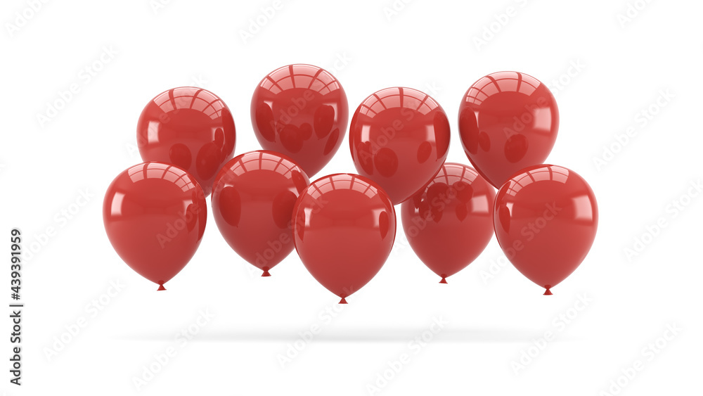 Naklejka premium Composition of red balloons on a white background. 3d render.