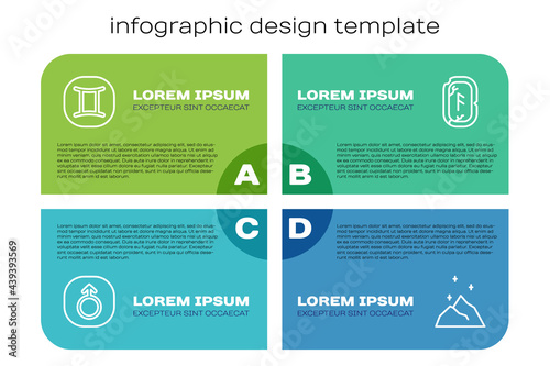 Set line Mars, Gemini zodiac, Magic powder and runes. Business infographic template. Vector