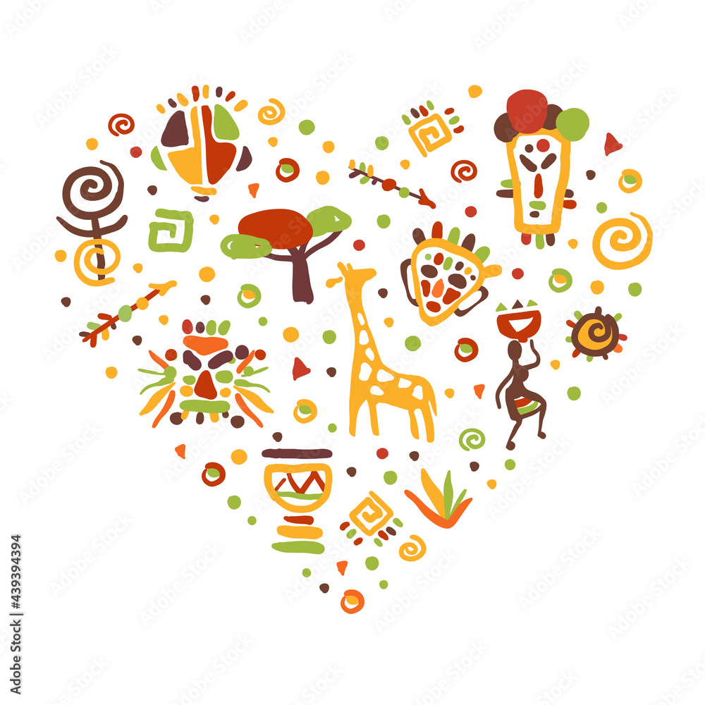 Φωτογραφία Africa Banner, Traditional African Culture Symbols Seamless Pattern of Heart Sha