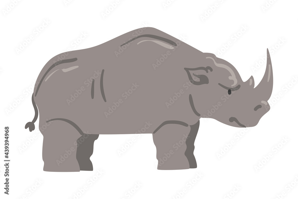 Cute Rhinoceros African Animal, Wild Herbivore Savannah Animal Cartoon Vector Illustration
