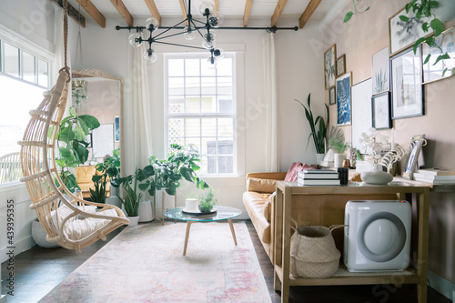 eclectic bohemian living room full room view