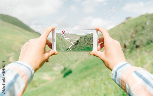 Navigating geolocation points in mountainous terrain via cell phone.