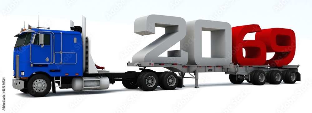 3D illustration of truck transportation with the number 2069
