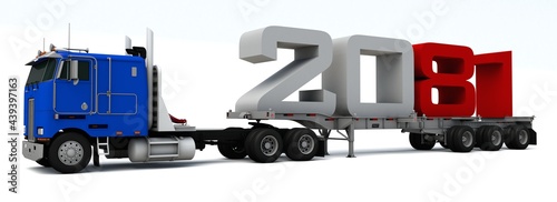 3D illustration of truck transportation with the number 2081