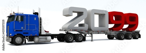 3D illustration of truck transportation with the number 2099