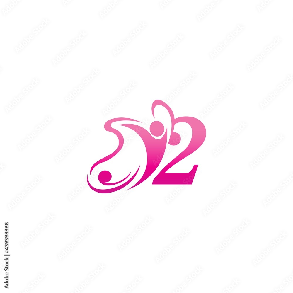 Number 2 butterfly and success human icon logo design illustration