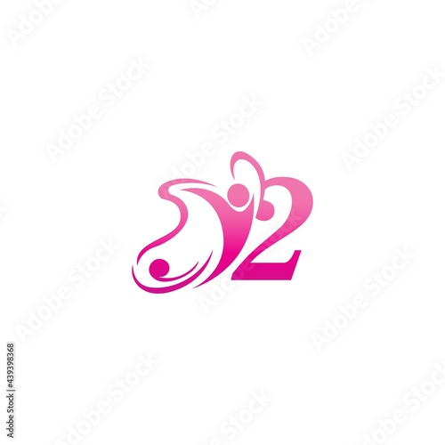 Number 2 butterfly and success human icon logo design illustration