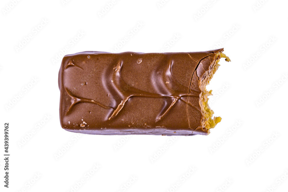 Bitten milk chocolate bar isolated on a white background Bitten milk chocolate bar isolated on a white background