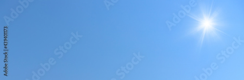 blue sky with sun light. Nature background of sky 