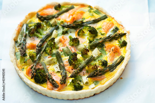 Quiche with salmon  broccoli  green asparagus