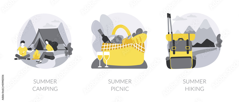 Summer adventure abstract concept vector illustrations.