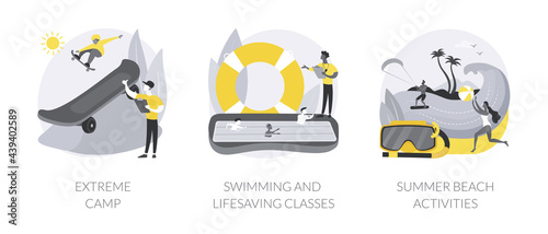 Summer sports and recreation abstract concept vector illustrations.