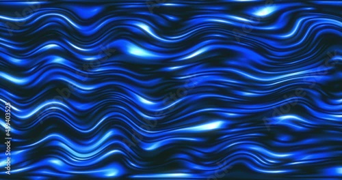 Animated digital Sweeping Curves of flowing metallic liquid background in blue.