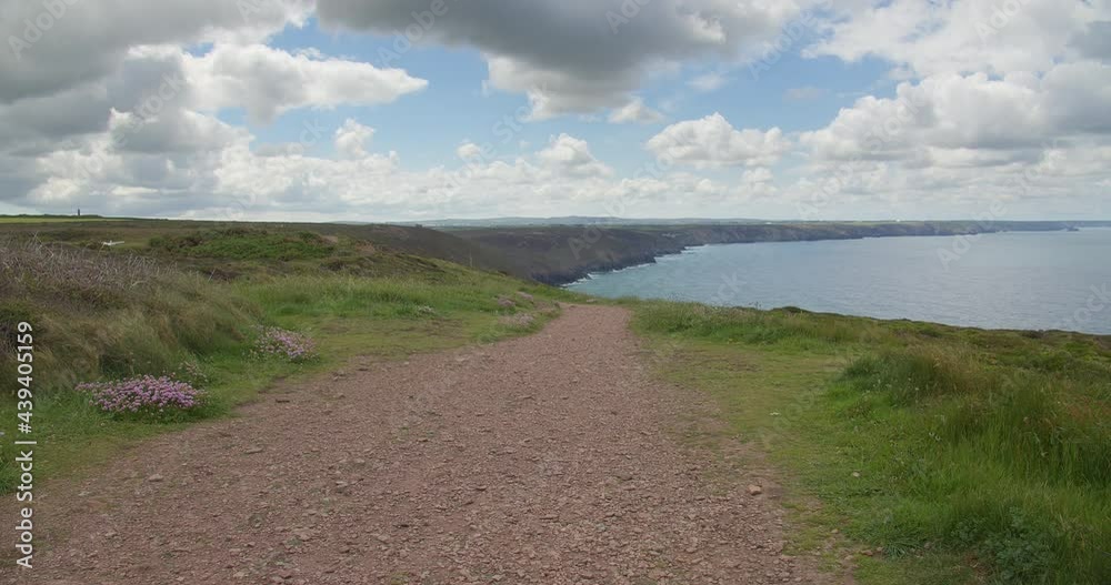 Trail Near The Cornwall Coast Overlooking St Agnes Head In Cornwall, England UK. - Wide Shot Trail Near The Cornwall Coast Overlooking St Agnes Head In Cornwall, England UK. - Wide Shot