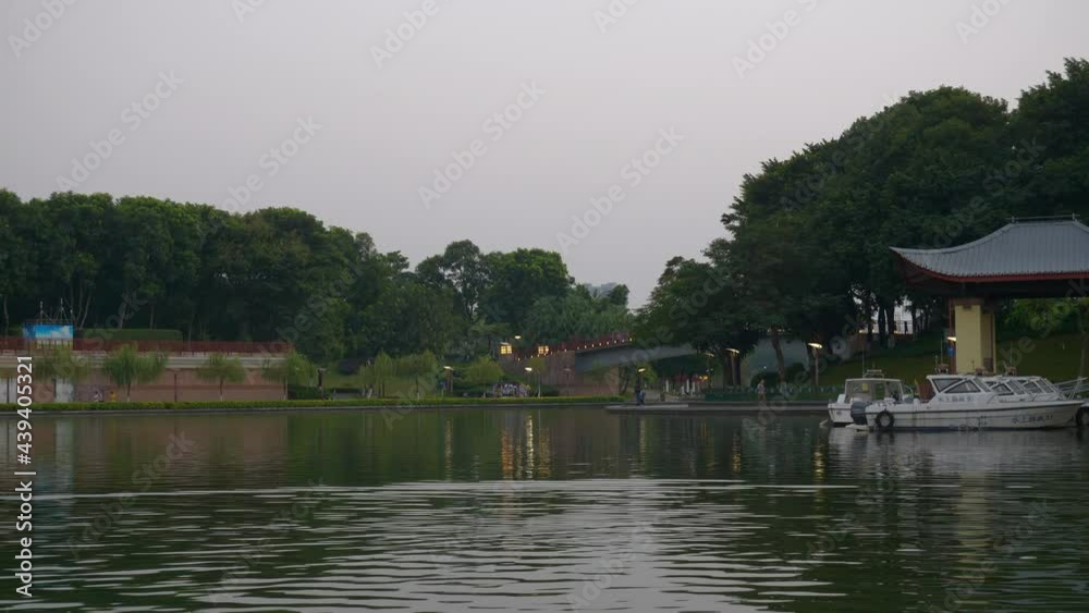 twilight time foshan city famous downtown riverside park bay panorama 4k china twilight time foshan city famous downtown riverside park bay panorama 4k china